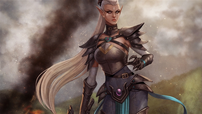 Elf Woman Warrior with White Hair and Armor 4K