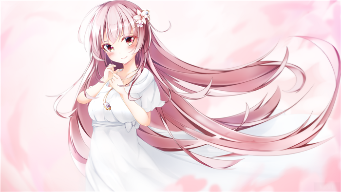 Girl with Pink Hair in White Dress