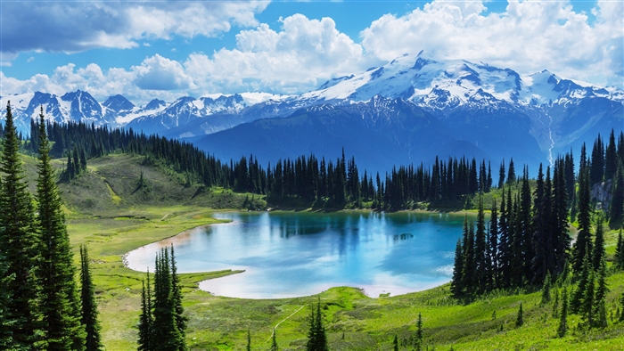 Lake and snow-capped mountains in Banff National Park, Canada