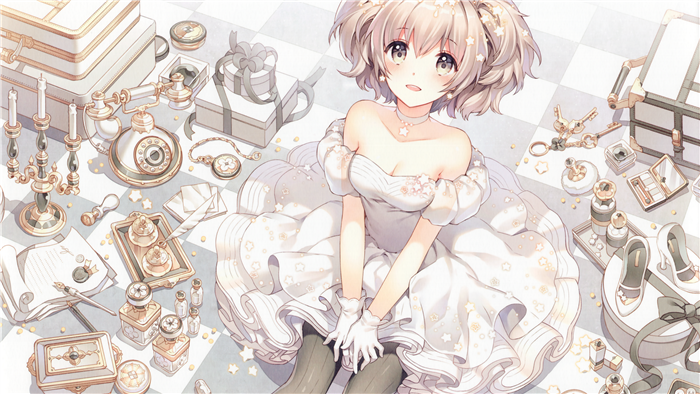 Girl in a white dress with accessories