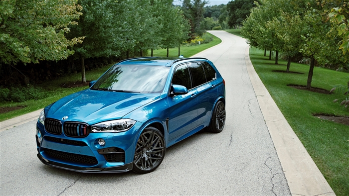 Blue BMW X5 M SUV on a Winding Road