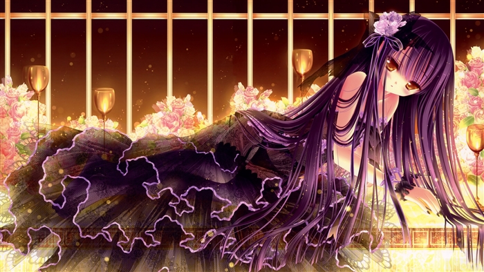 Girl in a black dress with purple hair
