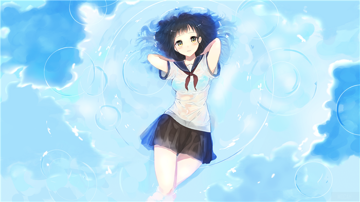 Girl in Water with Clouds Background 4K
