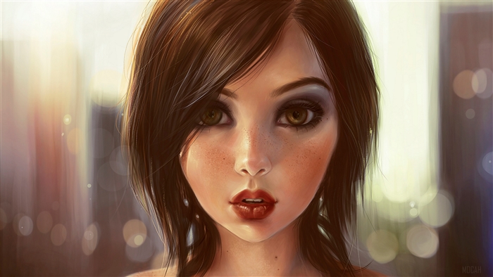 Artistic Brown Eyes Brunette Close-Up Girl Painting