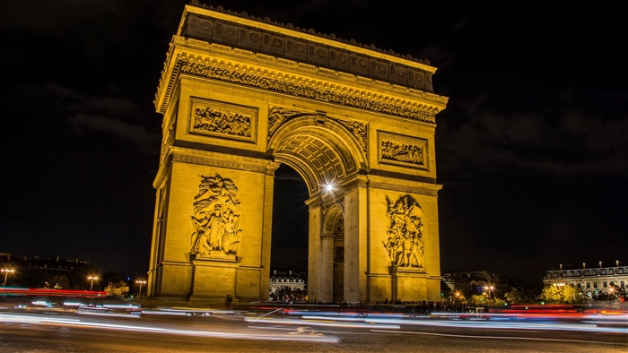 Arc de Triomphe at Night in Paris, France