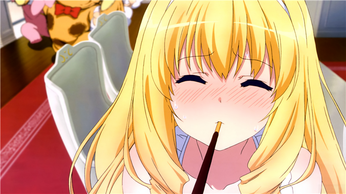 Latifa Fleuranza from Amagi Brilliant Park eating a chocolate stick