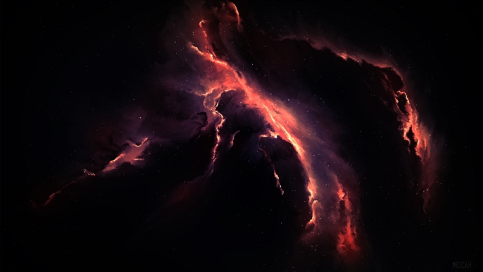 Red and purple nebula in space 4K