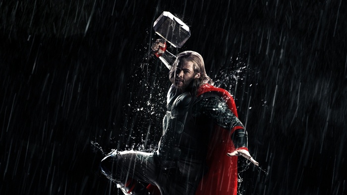 Thor with Mjolnir in the Rain