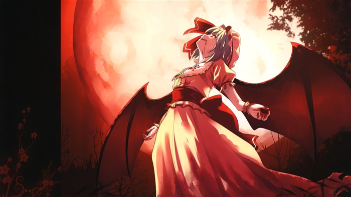 Remilia Scarlet from Touhou with Wings and Red Moon