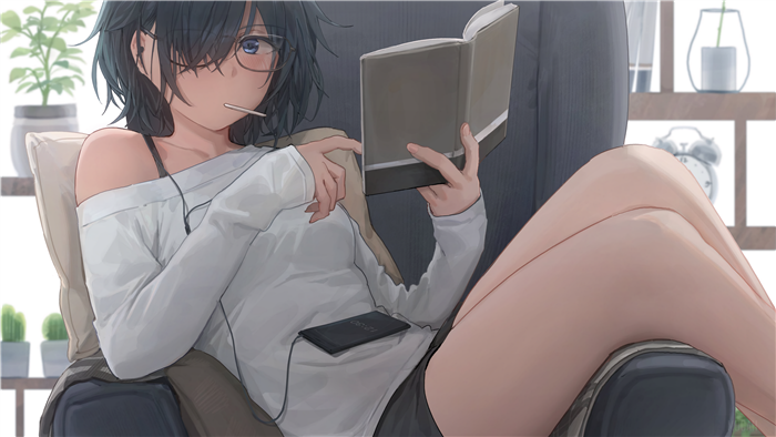 Relaxed Girl Reading Book with Black Hair in 4K