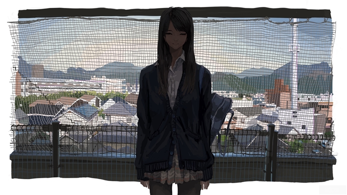 Girl smiling in front of city view 4K