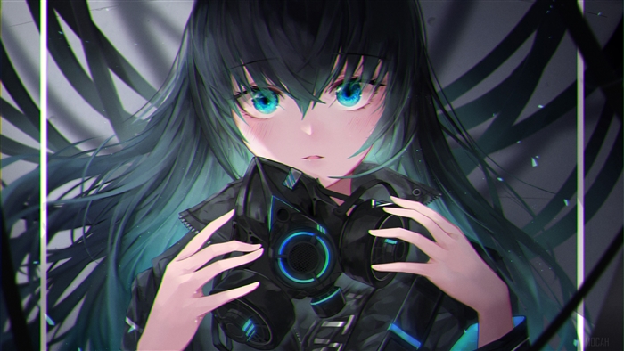 Girl with Aqua Hair and Gas Mask 4K