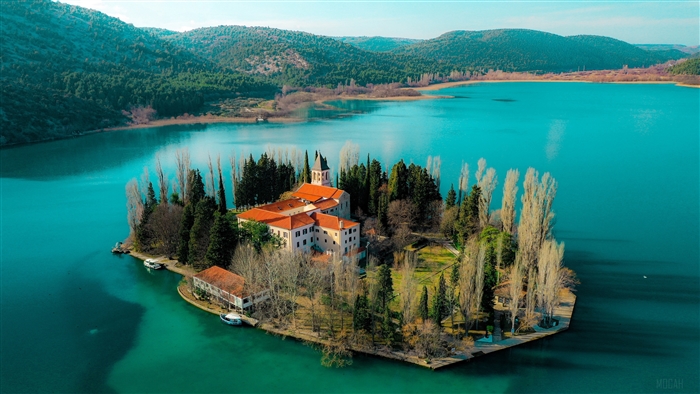 Visovac Monastery on an island in Croatia 4K