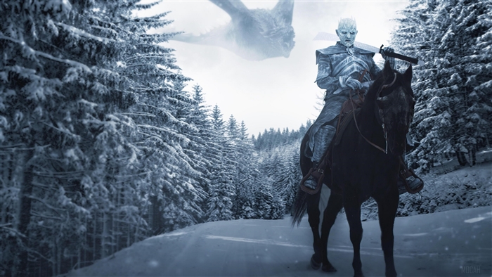 Game of Thrones White Walker on Horseback with Dragon 4K