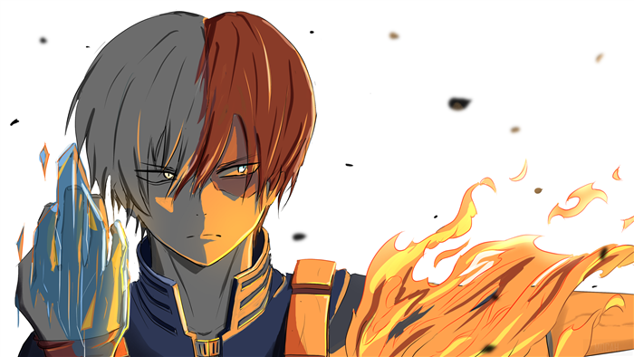 Shoto Todoroki from My Hero Academia with ice and fire