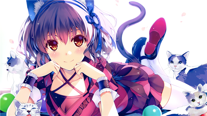 Cute Cat Girl with Brown Eyes and Bows 4K