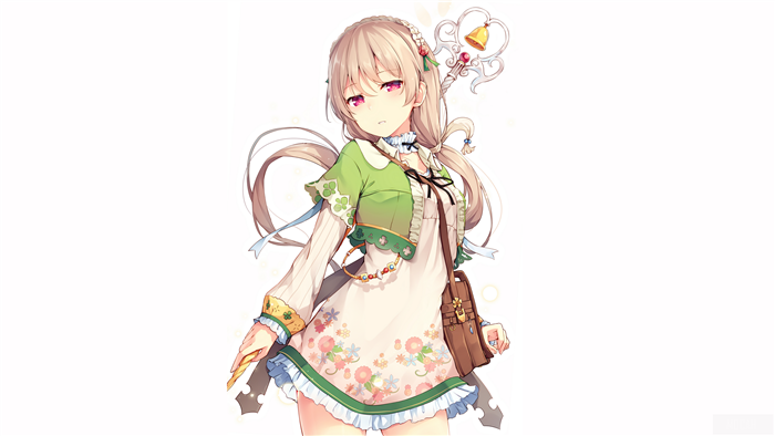 Girl with Pink Eyes and Bell Staff 4K