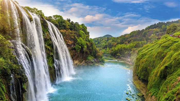 Majestic Mountain Waterfall Overlooking River in 4K