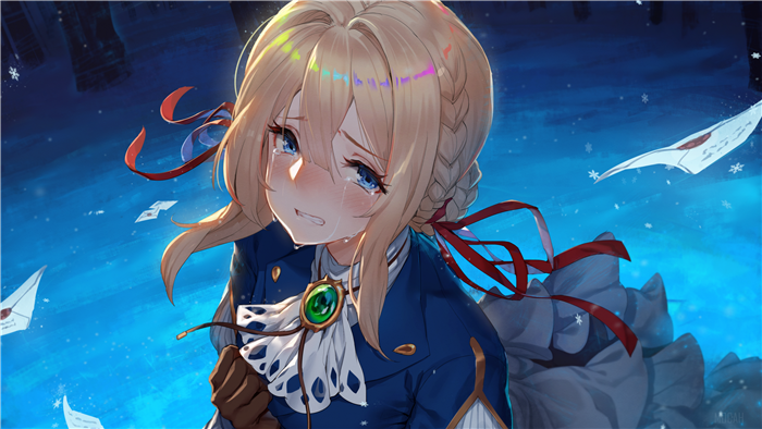Violet Evergarden crying in the snow