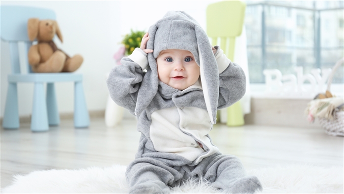 Baby in Bunny Costume with Blue Eyes 4K