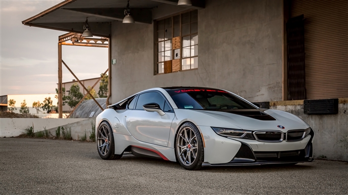 Silver BMW i8 Sport Supercar in Urban Setting