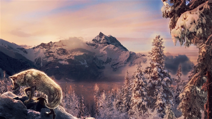 Wolf in a Snowy Mountain Landscape 4K