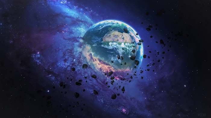 Earth Surrounded by Asteroids in Deep Space 4K