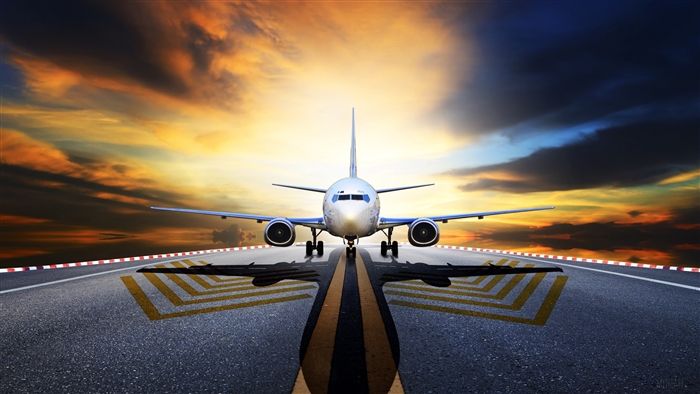 Passenger Plane on Runway at Sunset 4K