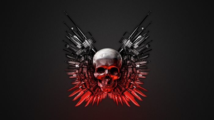 Skull with Wings of Guns and Knives