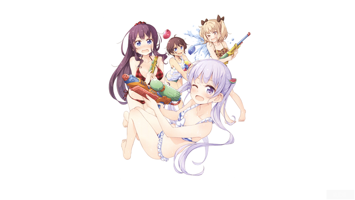 Four anime girls with water guns