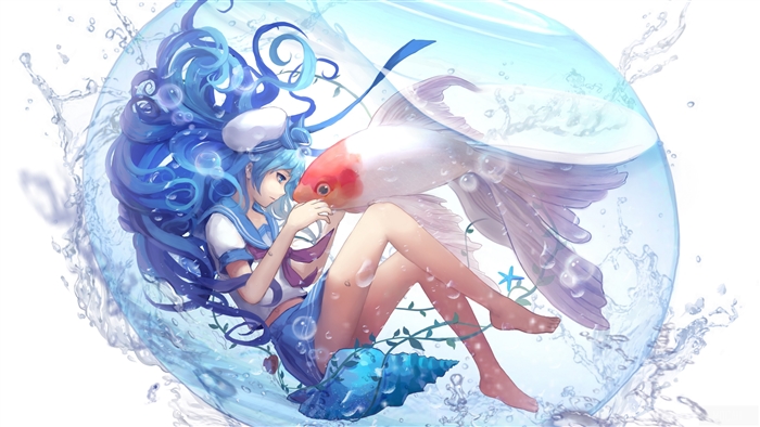 Girl and Koi Fish in Water Bubble 4K
