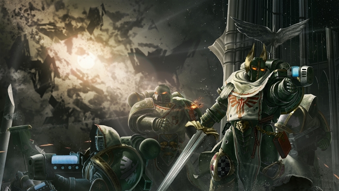 Warhammer 40k warriors with swords and weapons