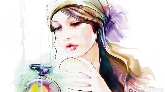 Watercolor painting of a woman with a scarf