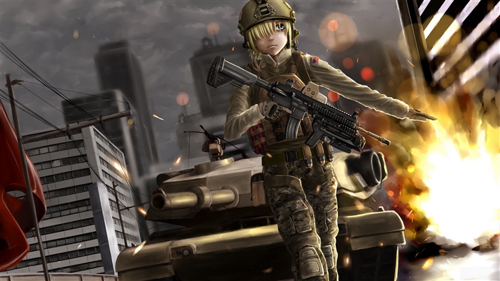 Soldier with Assault Rifle and Tank in Explosion 4K