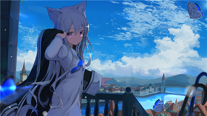 Mystical Girl with Animal Ears and Butterflies 4k