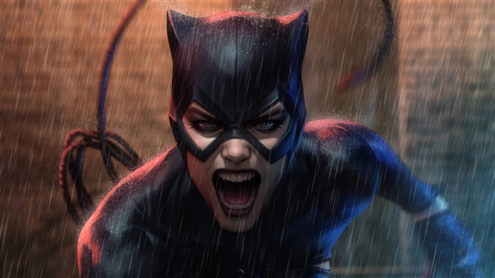 Catwoman from DC Comics in the Rain 4K