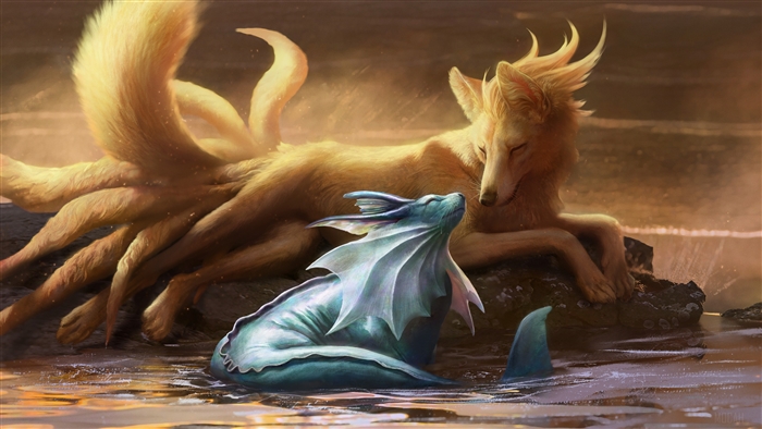 Ninetales and Vaporeon Share a Serene Moment 4K
