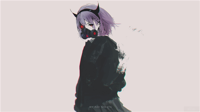 Girl with gas mask and horns 4K