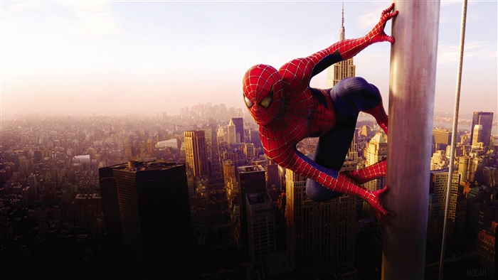 Spider-Man climbing a pole in New York City 4K