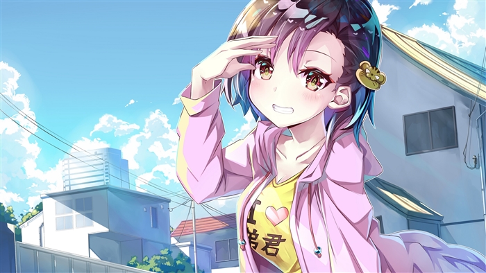 Anime girl in pink hoodie
