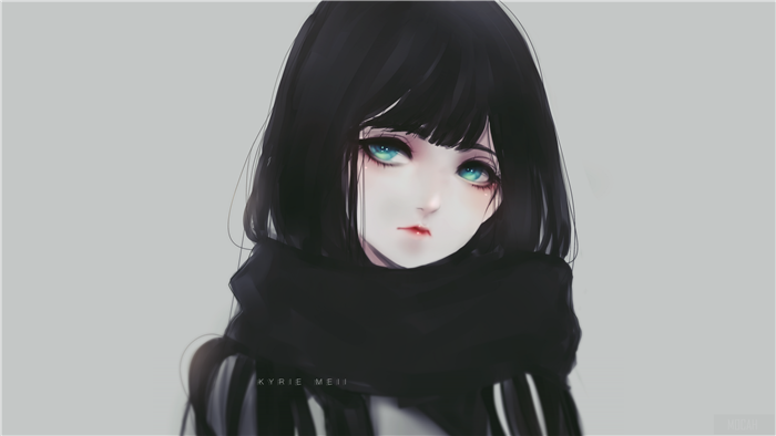 Anime girl with black hair and blue eyes