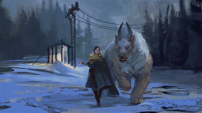 Girl and Creature in Snowy Landscape 4K