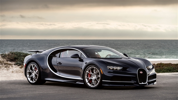 Black Bugatti Chiron Sportscar by the Ocean