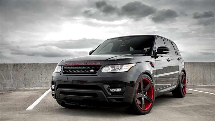 Black Range Rover Sport SUV with Red Wheels 4K