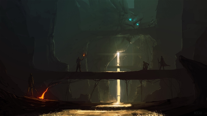 Cave Exploration with Giant Statue and River 4K