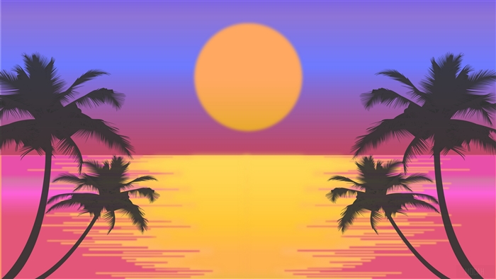 Retro sunset with palm trees and ocean 4K