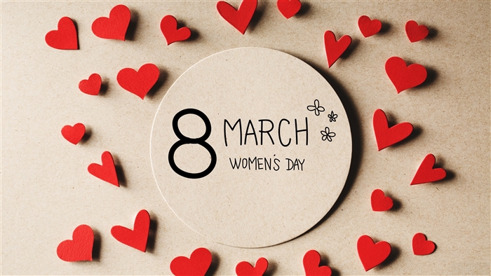 8 March Women's Day with Red Hearts