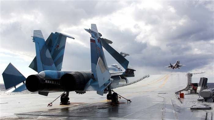Sukhoi Su-33 Jet Fighters on Aircraft Carrier