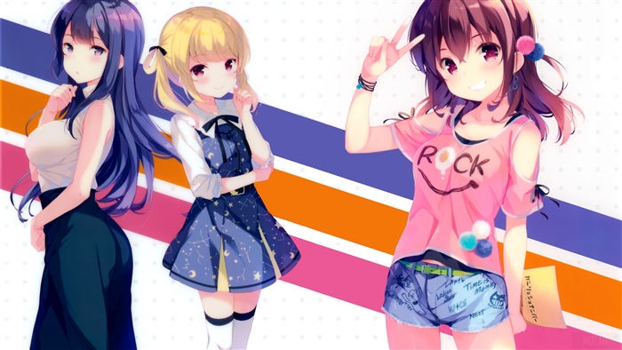 Three anime girls posing