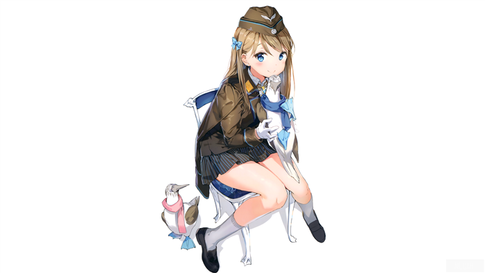 Anime girl in uniform with a penguin